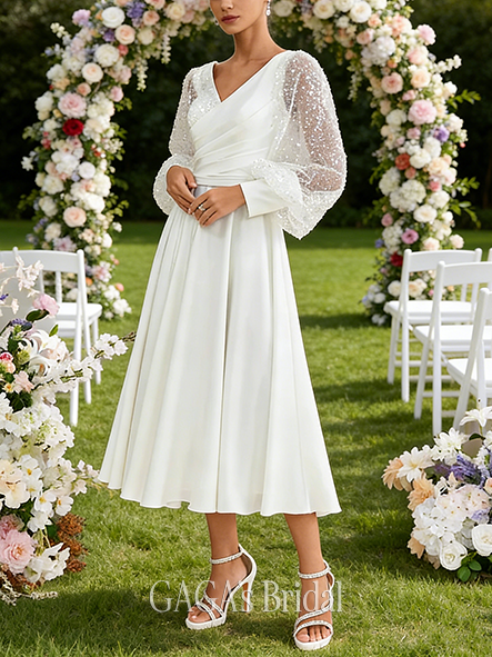 A-Line V-Neck Wedding Dress with Sequin Embellishment