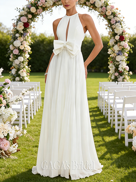 Halter A-Line Wedding Dress with Bow Detail