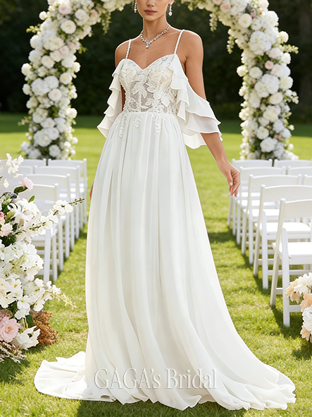 Cold Shoulder Sweetheart A-Line Wedding Dress with Ruffle Detail
