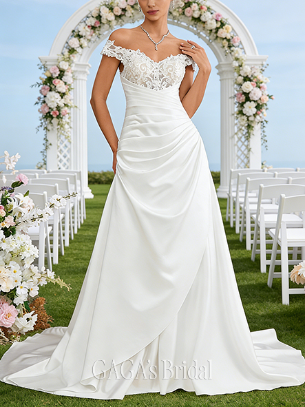 V-Neck A-Line Wedding Dress with Lace and Sequins