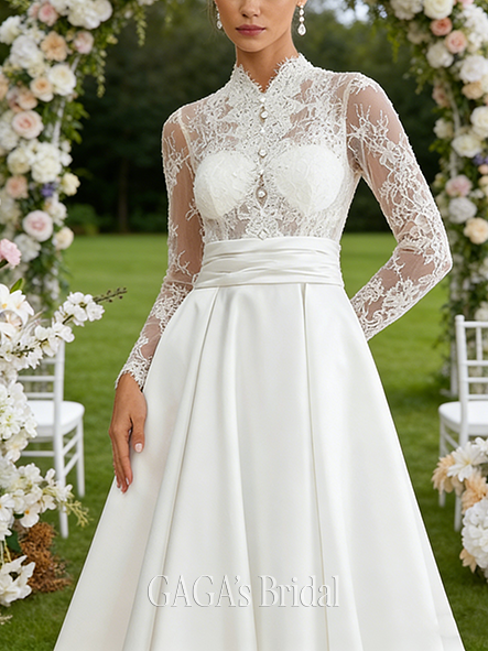 High Neck A-Line Wedding Dress with Sequins