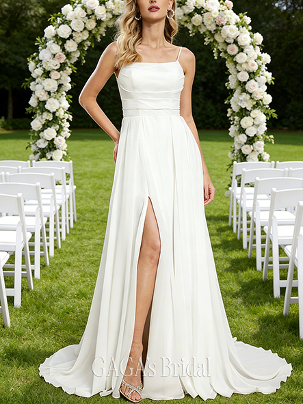 Cowl Neck A-Line Chiffon Wedding Dress