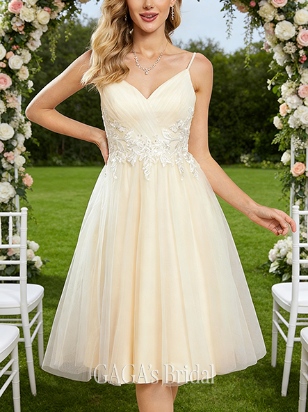 V-Neck A-Line Tulle Lace Dress