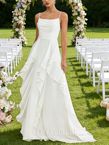 Cowl Neck A-Line Wedding Dress with Ruffle Detail
