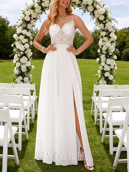 Elegant V-Neck A-Line Lace Chiffon Gown