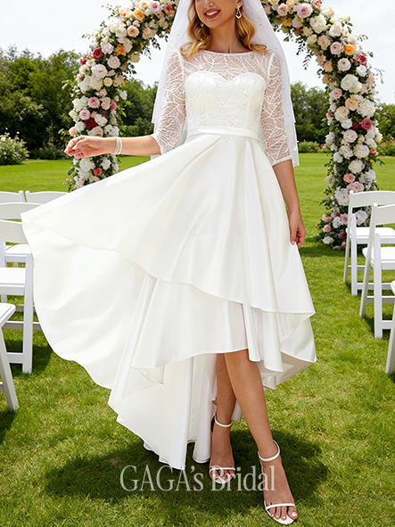 Glamorous Scoop Neck A-Line Satin Lace Gown