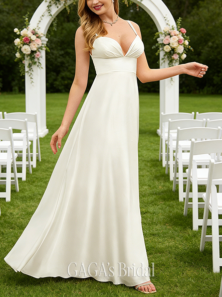 Luxurious V-Neck A-Line Silky Satin Gown