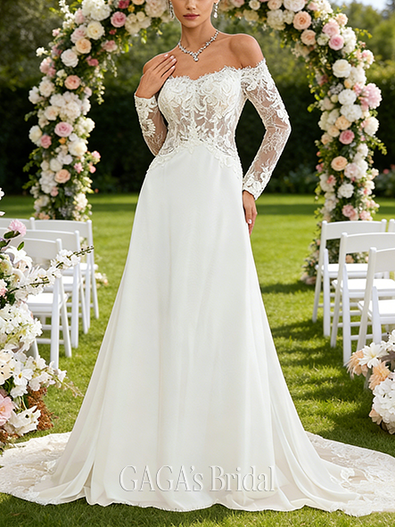 Off-the-Shoulder A-Line Wedding Dress with Sequins