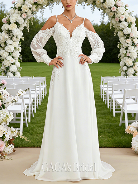 Cold Shoulder A-Line Wedding Dress with Sequins