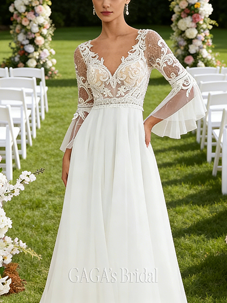 V-Neck A-Line Wedding Dress with Sequins