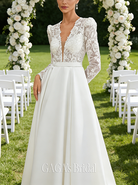 V-Neck A-Line Wedding Dress with Sequins
