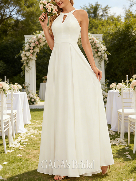 A-Line Chiffon Delicate Scoop Neck Floor-Length Wedding Dress