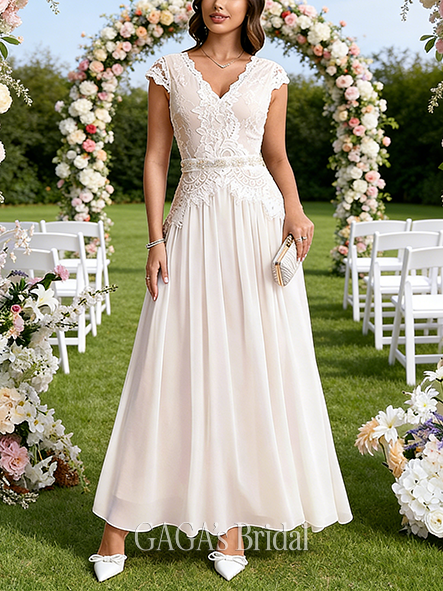 V-Neck A-Line Wedding Dress with Cape
