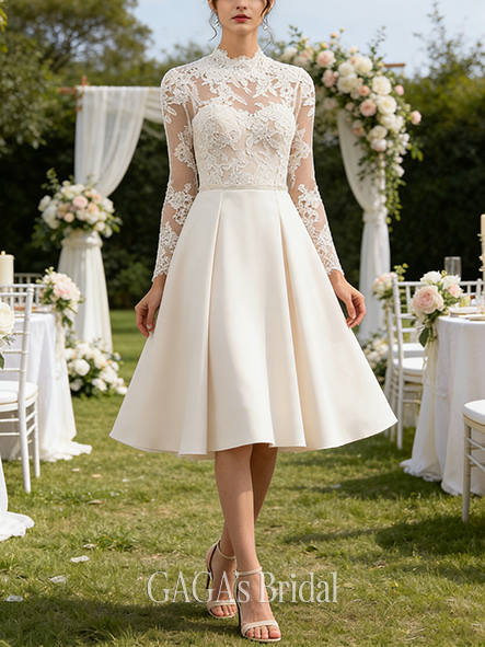 New Arrival A-Line Delicate Tulle and Lace Illusion Knee-Length Wedding Dress