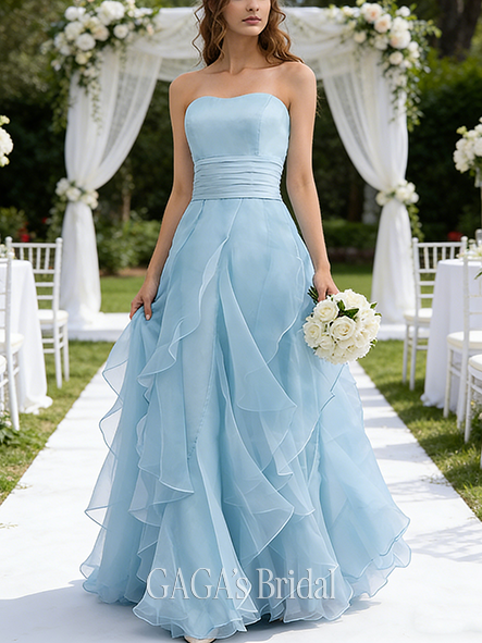 A-Line Cascading Ruffled Romantic Organza Sweetheart Floor-Length Wedding Dress