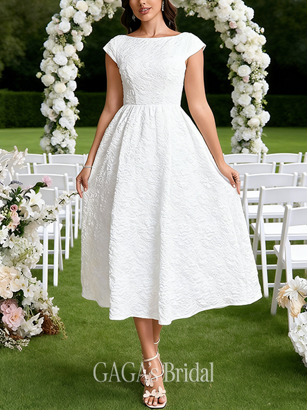 Boat Neck A-Line Wedding Dress with Cape