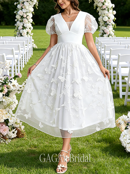 V-Neck A-Line Wedding Dress with Elegant Embroidery