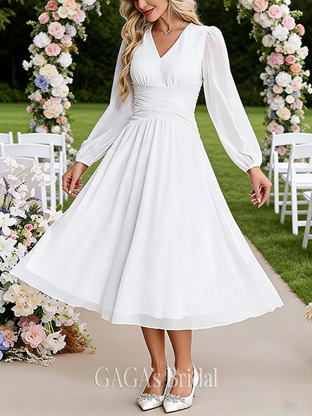 V-Neck A-Line Wedding Dress with Ruched Detail