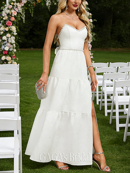 V-Neck A-Line Wedding Dress with Beading