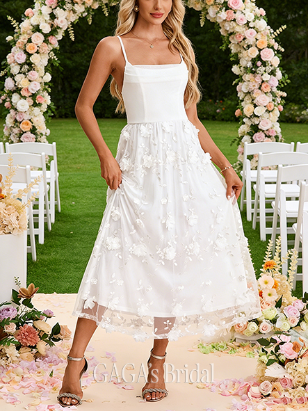 Cowl Neck A-Line Wedding Dress with Embroidered Accents