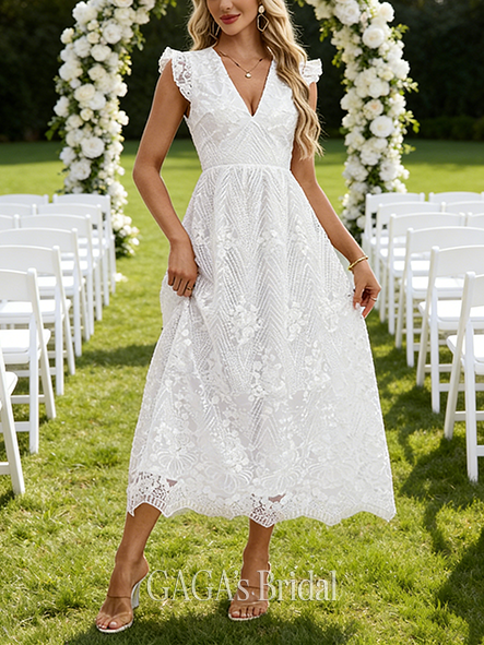 V-Neck A-Line Wedding Dress with Embroidery