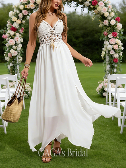 Halter Neck A-Line Wedding Dress with Feather