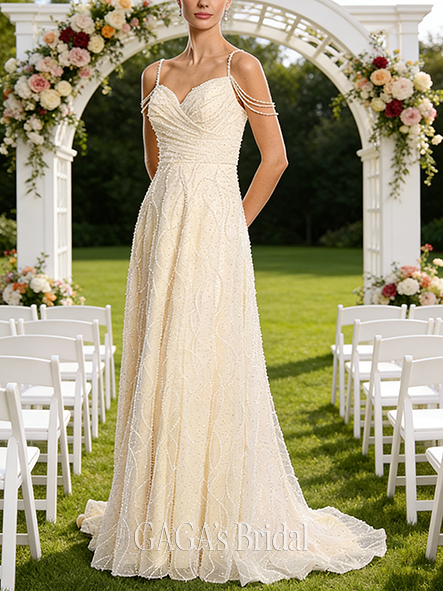 V-Neck A-Line Lace Wedding Dress