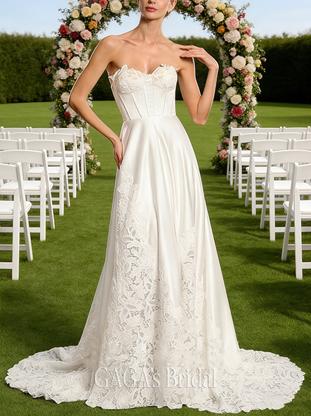 Sweetheart Neck A-Line Satin Lace Gown