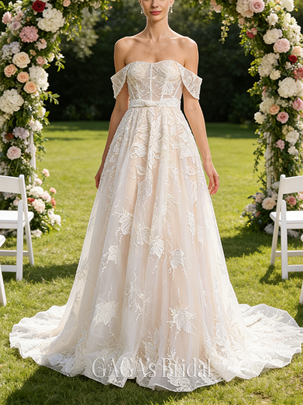 Off-the-Shoulder A-Line Lace Wedding Dress