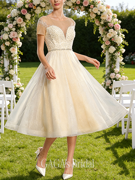 Scoop Illusion Neck A-Line Tulle Dress