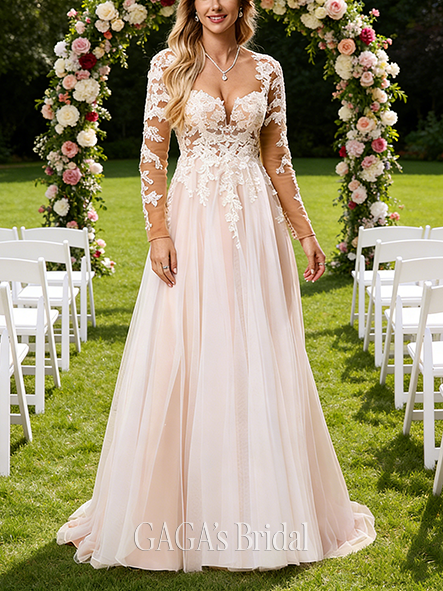 Sweetheart Neck A-Line Tulle Lace Gown