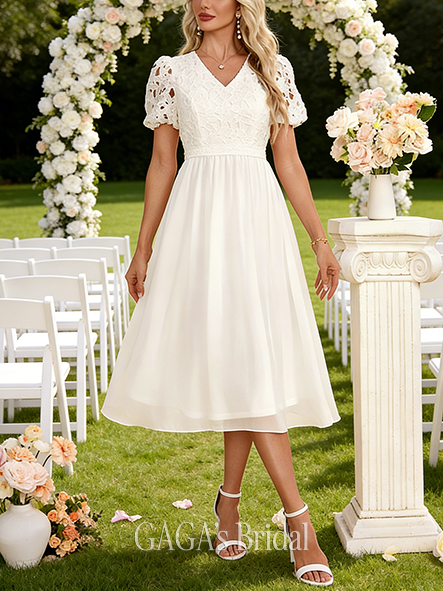 V-Neck A-Line Lace Chiffon Wedding Dress