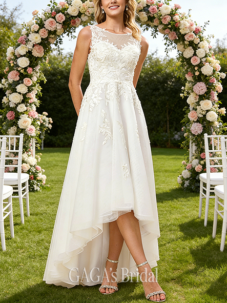 Scoop Illusion Neck A-Line Tulle Lace Gown