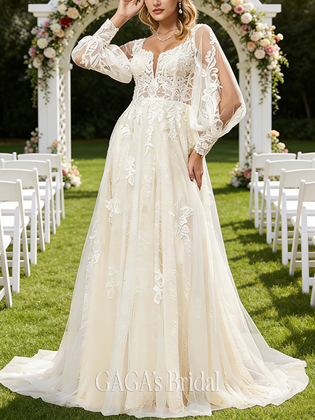 Square Neck A-Line Tulle Lace Wedding Dress