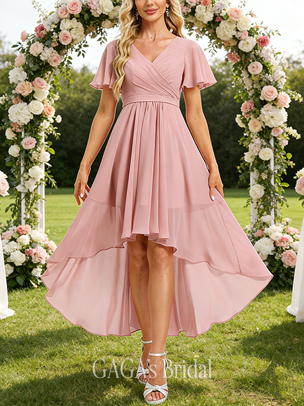 New Arrival A-line Brave V-Neck Asymmetrical Chiffon Bridesmaid Dress