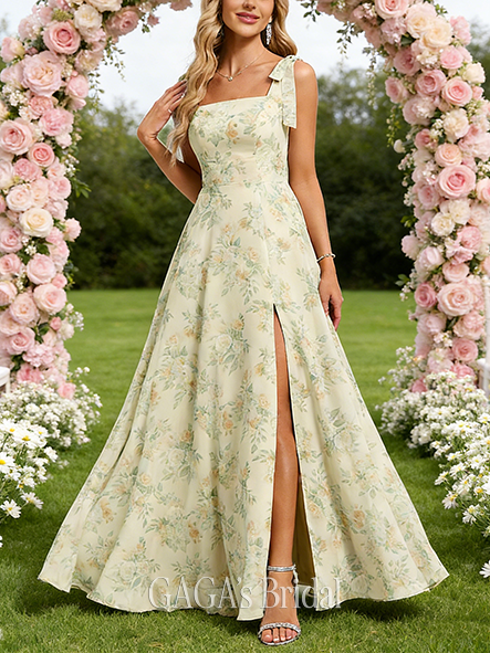 New Arrival A-line Lovely Square Floor-Length Chiffon Bridesmaid Dress With Bow Black and White