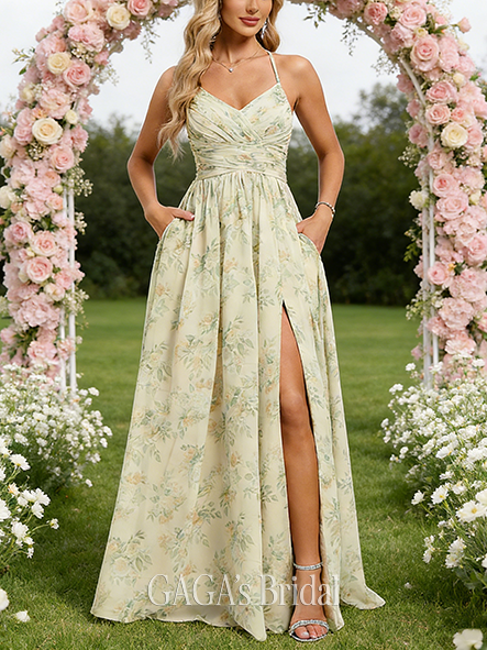 New Arrival A-line Plain V-Neck Floor-Length Chiffon Bridesmaid Dress