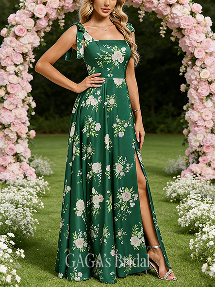 New Arrival A-line Fashionable Square Floor-Length Matte Satin Bridesmaid Dress With Bow