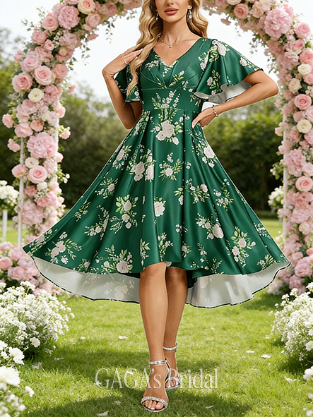 New Arrival A-line Brave V-Neck Asymmetrical Matte Satin Bridesmaid Dress With Ruffle