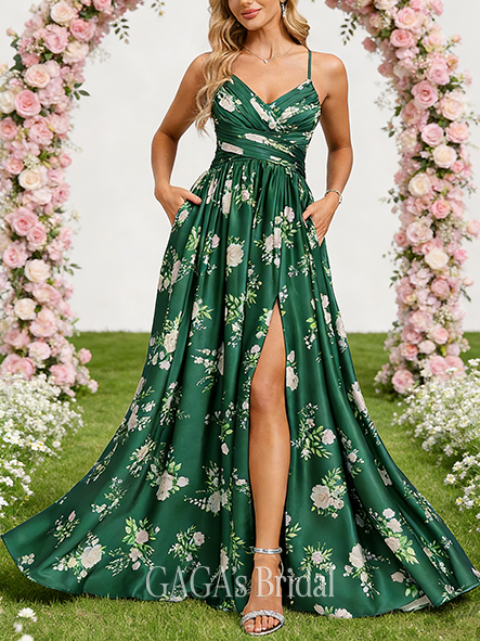 New Arrival A-line Wealthy V-Neck Floor-Length Matte Satin Bridesmaid Dress