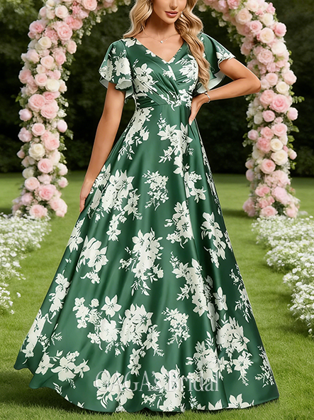 New Arrival A-line Rich V-Neck Floor-Length Matte Satin Bridesmaid Dress With Ruffle