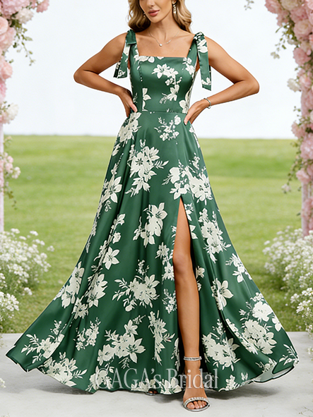 A-line Stylish Square Floor-Length Matte Satin Bridesmaid Dress With Bow