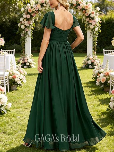 A-line Celestial Square Floor-Length Chiffon Bridesmaid Dress With Ruffle