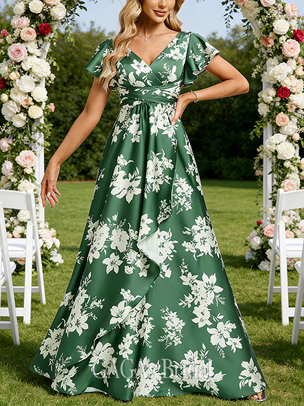 New Arrival A-line Soft V-Neck Floor-Length Matte Satin Bridesmaid Dress With Ruffle