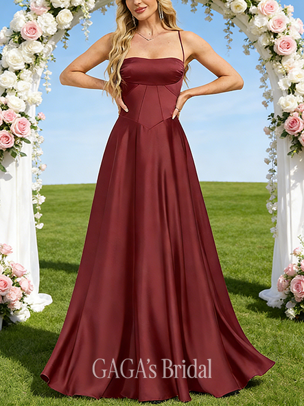 A-line Elegant Square Floor-Length Matte Satin Bridesmaid Dress