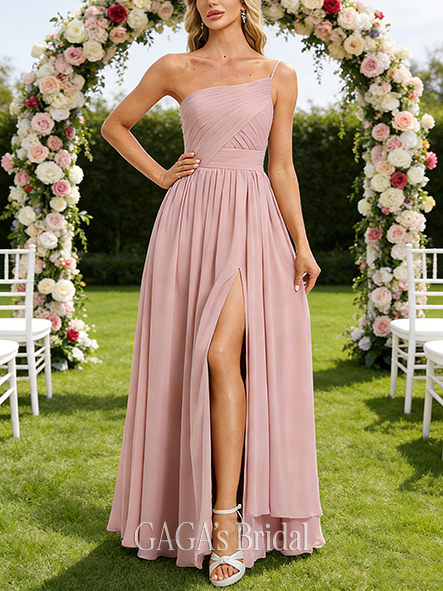 Under $100 A-line Lovely One Shoulder Floor-Length Chiffon Bridesmaid Dress With Bow