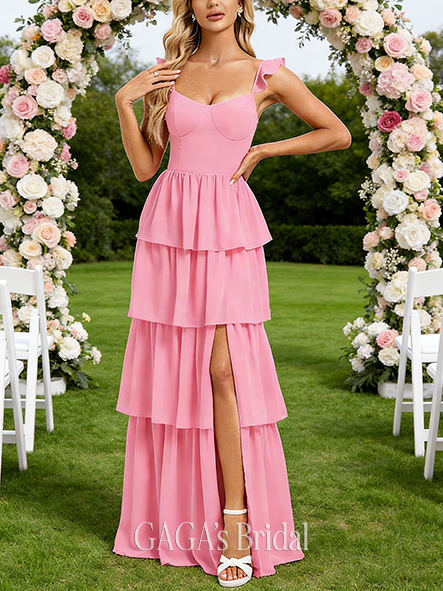 Under $100 A-line Amorous V-Neck Floor-Length Chiffon Bridesmaid Dress With Ruffle