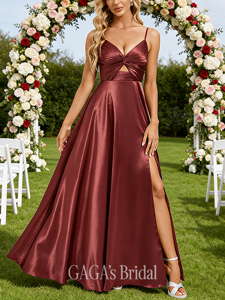 A-line Sleek V-Neck Floor-Length Stretch Satin Bridesmaid Dress With Pleated A-line Sleek V-Neck Floor-Length Stretch Satin Bridesmaid Dress With Pleated