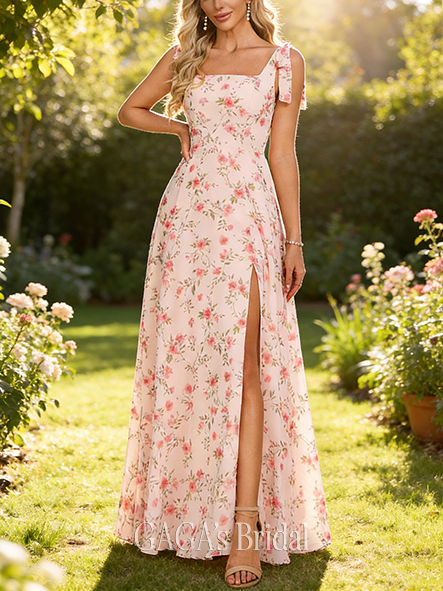 Under $100 A-line Beautiful Square Floor-Length Chiffon Bridesmaid Dress With Bow Black and White