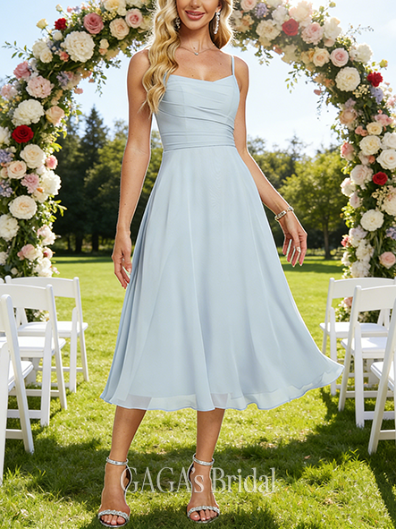 New Arrival A-line Lively V-Neck Tea-Length Chiffon Bridesmaid Dress